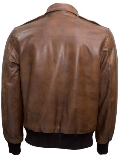 Pat A-2 Brown Leather Bomber Jacket - Waxed - Image 2