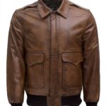 a2 brown leather bomber jacket for men waxed vintage look