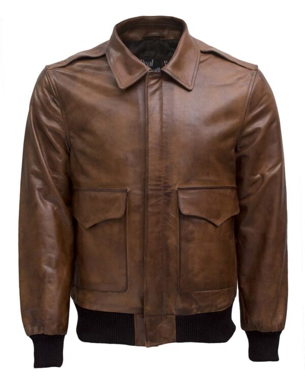 brown leather bomber jacket men vintage style waxed