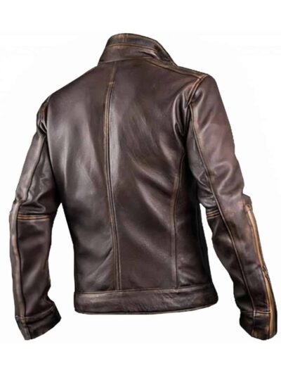 Racer Brown Distressed Leather Motorcycle Jacket - Image 3
