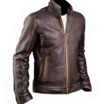 Racer Brown Distressed Leather Motorcycle Jacket Mens